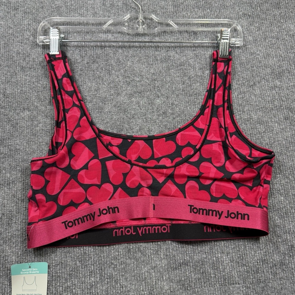 Tommy John Second Skin Scoop Bralette Hearts Pink Black Womens Large NWT - Picture 5 of 6